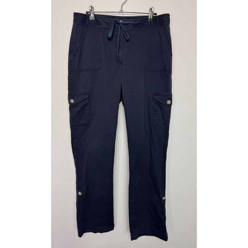 L.L. Bean Size 12 Favorite Fit Cargo Pants Blue Straight Leg Drawstring Waist